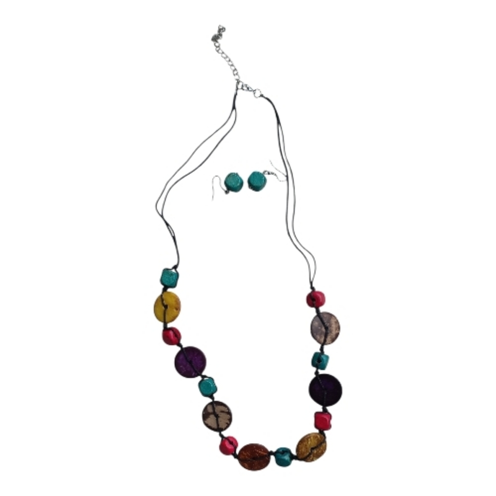 African Wood & Bead Necklace from South Africa & Earring Set Hand Made